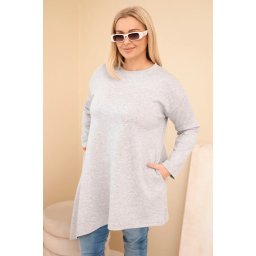 Kesi Włoski Plus Size women's dress made of viscose with a loose fit and long sleeves gray