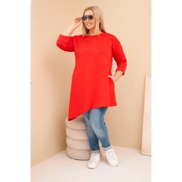 Kesi Włoski Plus Size women's dress made of viscose with a loose fit and long sleeves red