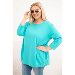 Kesi Women's Plus Size blouse made of cotton with decorative buttons and rolled-up sleeves mint