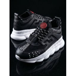 Sneakers din piele ecologica - CHAIN Negru cu talpa alba