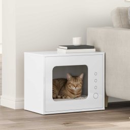 Casa pentru pisici Alb Lucios 51 x 30 x 42 cm Lemn compozit GartenMobel Dekor