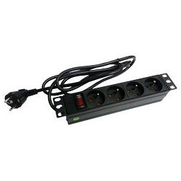 Prelungitor cu 4 prize Plastic, 10", 4 x CEE 7/5 CEE 7/7, Negru