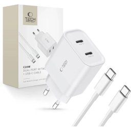 Incarcator de retea C20W 2x USB-C PD cablu USB-C la USB-C inclus 20W Alb