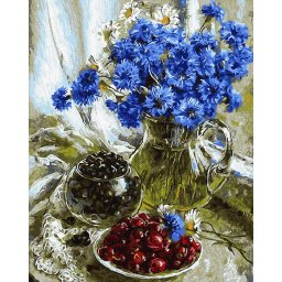 Set pictura pe numere, cu sasiu, Buchet de albastrele, 40x50 cm