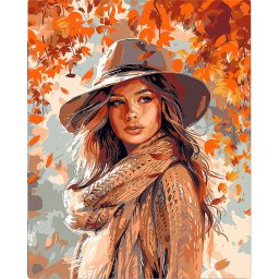 Set pictura pe numere, cu sasiu, Femeie in adierea toamnei, 40x50 cm