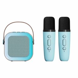 Set karaoke cu difuzor și 2 microfoane, efecte vocale, Bluetooth 5.3, LED, Gonga® Albastru