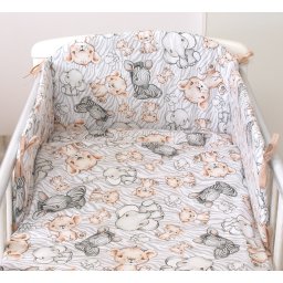 Set lenjerie din bumbac cu protectie laterala pentru pat bebe 120 x 60 cm, safari bej , amy