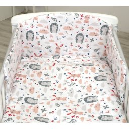 Set lenjerie din bumbac cu protectie laterala pentru pat bebe 120 x 60 cm, iepuras roz, amy