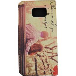 Husa Book Pocket Magnetic Lock pentru Samsung S6, Model When I am with you I feel perfect
