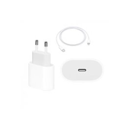 Set Incarcator Fast Charge 20W si Cablu de Date Fast Charge 1M Type-C-Lightning Compatibil cu Apple iPhone 11 / 12 / 13 / 14 Alb, Blister