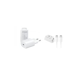 Incarcator retea Super Fast Charging cu cablu USB-C la USB-C pentru Samsung A54 / A52 / A52S / A53 / A23 / A33 / A70 / A80 / S20 / S20 FE / Note 20, USB C, 25W, Alb, Blister
