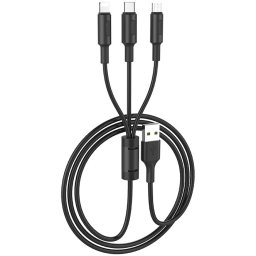Cablu Date si Incarcare USB la tip Lightning - USB la MicroUSB - USB la USB Type-C, HOCO Soarer X25, 3 in 1, 1m, Negru, Blister