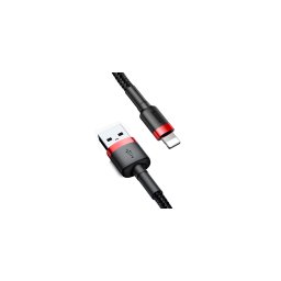 Cablu de date si Incarcare Baseus, Cafule CALKLF-C19, USB la Lightning, 1.5A, 2m, Negru - Rosu, Blister