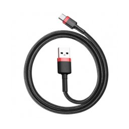 Cablu Date si Incarcare Baseus, Cafule CATKLF-A91, USB la USB Type-C, 0.5 m, C3.0, 3A, Negru-Rosu, Blister