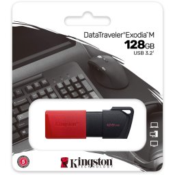 Memorie USB KINGSTON, 128Gb, Datatraveler, Exodia M , Negru / Rosu, USB 3.2 , Ambalaj Retail