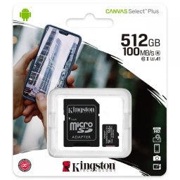 Card de memorie MicroSD si SD Kingston Canvas Select Plus, 512GB, 100MB / s, Clasa 10, Blister Retail