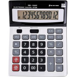 Calculator de birou, 12 cifre, alimentare duala(solar / baterie), taste din plastic, display mare, design ergonomic, DM-1200V, Multicolor