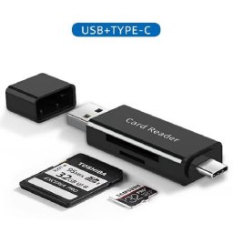 Card Reader extern all in one / Cititor de carduri, USB-A, USB-C la SD si Micro SD, Negru