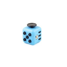 Cub antistres, fidget, albastru cu butoane negre, 3x3x3 cm
