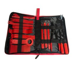 Set 19 trusa chei demontare interior auto, cu geanta de depozitare, plastic tapiterie de indepartare a instalatiei, pentru panou de bordura usa audio Clip cleste terminal, (tapiterie), Rosu