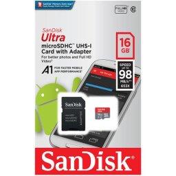 Card de memorie SanDisk Ultra MicroSDHC, 16GB, UHS-I, Class 10, 98MB / s + Adaptor