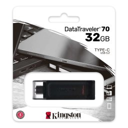 Memorie USB KINGSTON, 32Gb Datatraveler 70 Negru,Type C, USB 3.2 + Ambalaj Retail