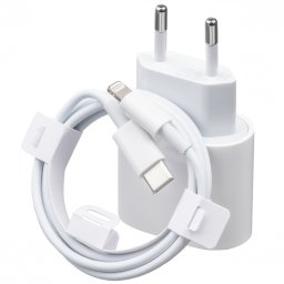 Incarcator Fast Charge Pentru Apple 20W si Cablu de date Fast Charge USB-C-Lightning ,2m, Alb, Blister