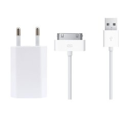 Incarcator retea USB + Cablu 30 pini pentru Iphone 2G / 3G / 3GS / 4 / 4S / Ipad 1 / Ipad 2, Alb