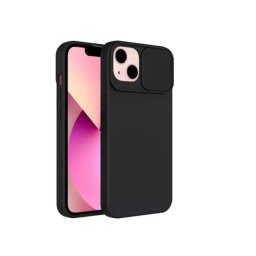 Husa pentru Apple Iphone 14 Plus, Protectie camera, Slider Camera, Silcon lichid, Interior de microfibra, Negru