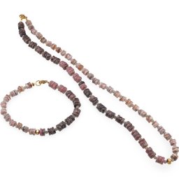 Set colier si bratara Rodonit si Rodocrozit rondele 6-7mm, Labradorit 3mm si Hematit auriu