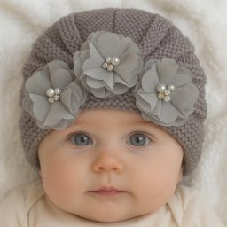 Caciulita tip turban cu floricele - Gri