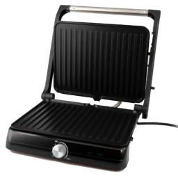 Gratar electric Rosberg R51442M, 2000W, Placi antiaderente-29x23 cm, Deschidere 180°C, Inox/Negru