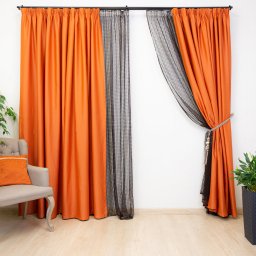 Set 2 draperii opace, Hiko Blackout, dimout orange usor lucios, cu rejansa