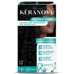Vopsea permanenta pentru par, fara amoniac, 100% acoperire fire albe, negru Keranove