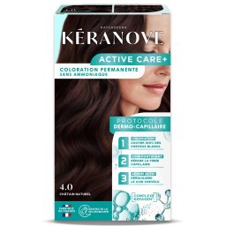Vopsea permanenta pentru par, fara amoniac, 100% acoperire fire albe, saten natural Keranove