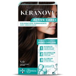 Vopsea permanenta pentru par, fara amoniac, 100% acoperire fire albe, saten deschis natural Keranove
