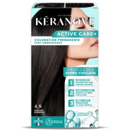 Vopsea permanenta pentru par, fara amoniac, 100% acoperire fire albe, saten inchis Keranove