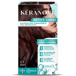 Vopsea permanenta pentru par, fara amoniac, 100% acoperire fire albe, saten aramiu Keranove