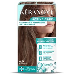 Vopsea permanenta pentru par, fara amoniac, 100% acoperire fire albe, blond inchis Keranove