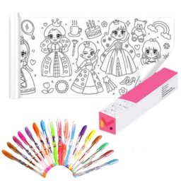 Set Creativ pentru copi, Rola de Hartie Auto-Adeziva, Model cu Printese si Set de 36 Pixuri Parfumate cu Gel si Sclipici