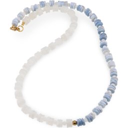 Colier Piatra lunii alba si Opal albastru rondele 6mm, Piatra lunii sfere 3mm si Hematit auriu