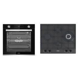 Pachet Samus ONL48 Cuptor incorporabil Samus SCE827GCF, 80 l, 2500 W, 7 Functii, Clasa energetica A, Timer digital, Grill electric, Ventilator, Curatare catalitica (Negru) + Plita incorporabila SAMUS PSG-64SMGN2, Gaz, 4 arzatoare, 58 cm, Negru