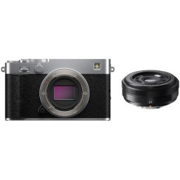 Aparat Foto Mirrorless Fujifilm X-E5, 40MP, 6K + Obiectiv XF 27mm F2.8 R WR, Argintiu