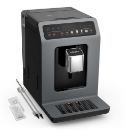 Espressor automat Krups Evidence Hot & Cold EA898GF0, 1450W, 15 bari, rezervor 2.3L, ecran tactil LED, 18 retete calde & reci, rasnite 5 trepte, 3 trepte temperatura, tehnologie de extractie Cold Brew Aroma, sistem One-Touch Cappuccino, negru & gri