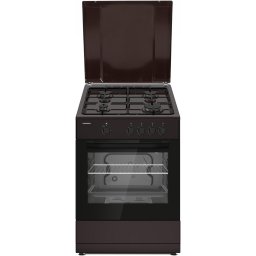 Aragaz Heinner HFSC-SME66IBRW, gaz, 4 arzatoare, Suport email, Capac metalic, Aprindere electrica, Dispozitiv de siguranta plita si cuptor, Usa cuptor cu geam dublu, Duze GPL incluse, Tava si gratar cromat, Maro