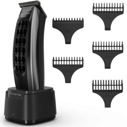 Aparat de tuns Rowenta x Karl Lagerfeld Barber Experience TN185LE0, 6500 rpm, autonomie 90 min, 5 piepteni ficsi de la 1 - 5 mm, lame inox, baza de incarcare, indicator LED, incarcare rapida, negru & gri