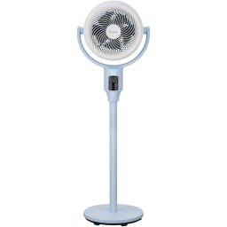 Ventilator cu picior Fram FSF-MAT24DC-BL, 24W, compartiment aromaterapie, 5 palete, Turbo, 9 trepte de viteza, motor DC, timer, display led, control tactil, telecomanda, silentios, functie oscilare: 85°, inaltime max: 108cm, albastru/alb