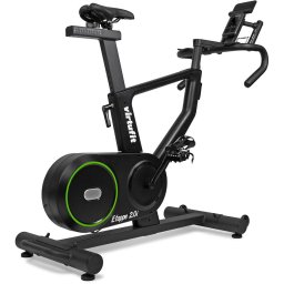 Bicicleta spinning VirtuFit Etappe 2.0i Spinbike, volanta de 22 kg, greutate maxima utilizator 140kg, display LCD, 24 niveluri de rezistenta, 13 programe de antrenament, sistem de franare magnetic, suport pentru tableta si pentru sticle, Negru