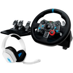 Volan Logitech Driving Force G29 pentru Playstation 5, Playstation 4, Playstation 3, PC + Casti Astro A10, Negru-Alb