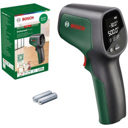 Termodetector Bosch UniversalTemp 06036831Z0, tehnologia sa cu laser cu infrarosu are un domeniu vast de masurare de la -30 °C pana la +500 °C, afisaj retroiluminat lizibil